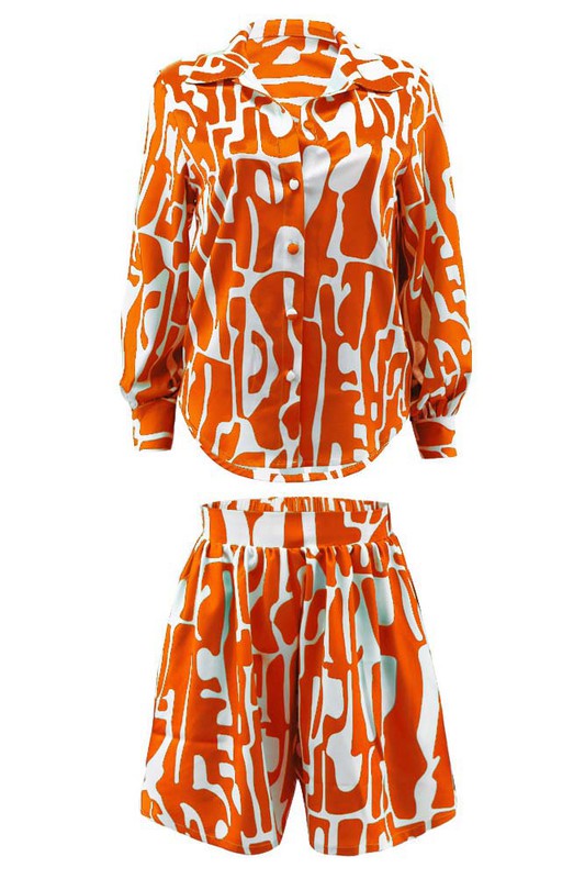 ORANGE MULTI TWO PIECE SHORT SET