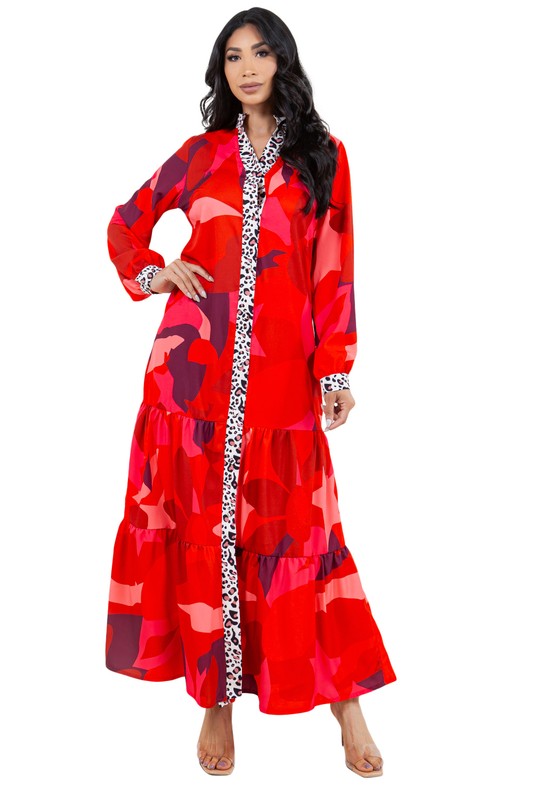 RED CAMO LONG MAXI  DRESS