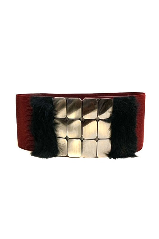 Jewel and Fur Elastic Waist Belt