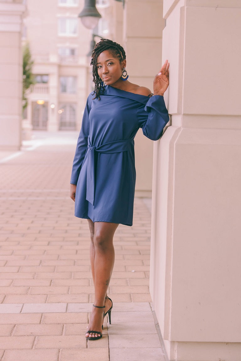 navy blue belted dress Five Star Belted Dress