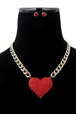 Gold Siam Heart Necklace and Earring Set