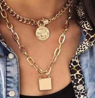 Lock Chain Necklace Set