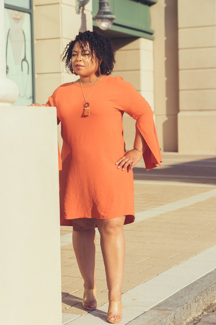 Destination Orange Accent Sleeve Dress